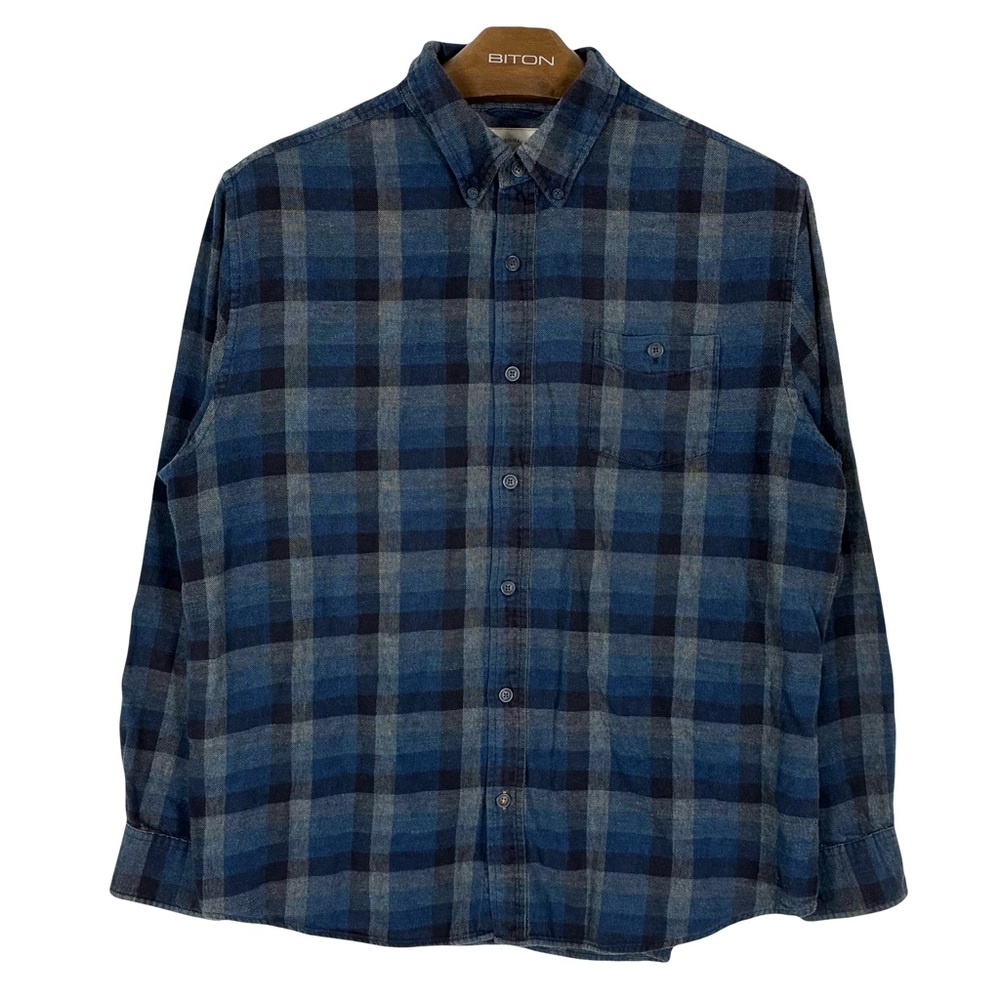 Weatherproof Flannel Shirt XL Blue Plaid Cotton Long Sleeve